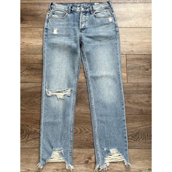 Free People Jeans Womens 26 Chewed Up Mid-Rise Straight Button Fly Distressed - Picture 2 of 13